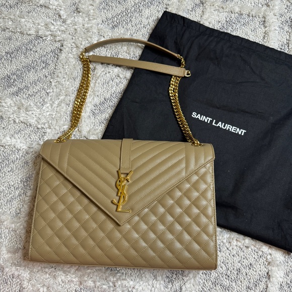 Yves Saint Laurent Handbags - YSL Envelope Triquilt Large YSL Shoulder Bag in Grained Leather